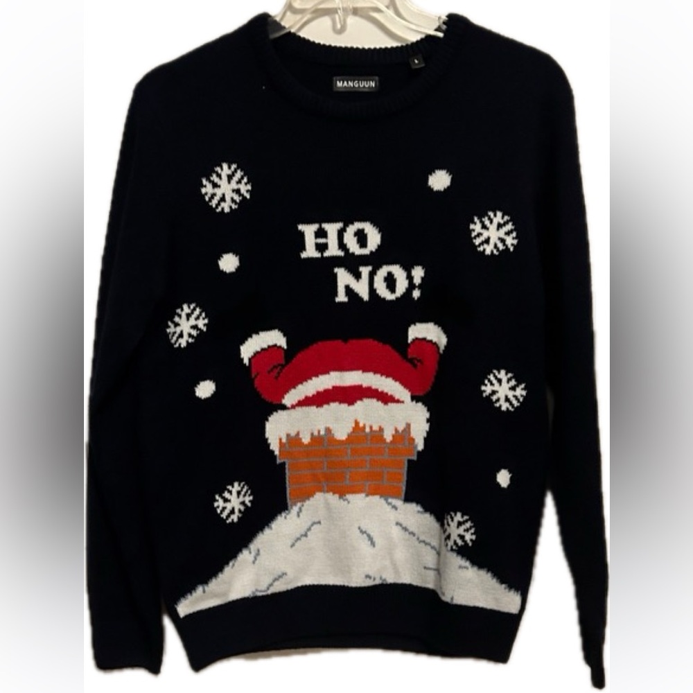 Ho No Ugly Christmas Funny Sweater Size Santa crew neck knit XMas Pullover